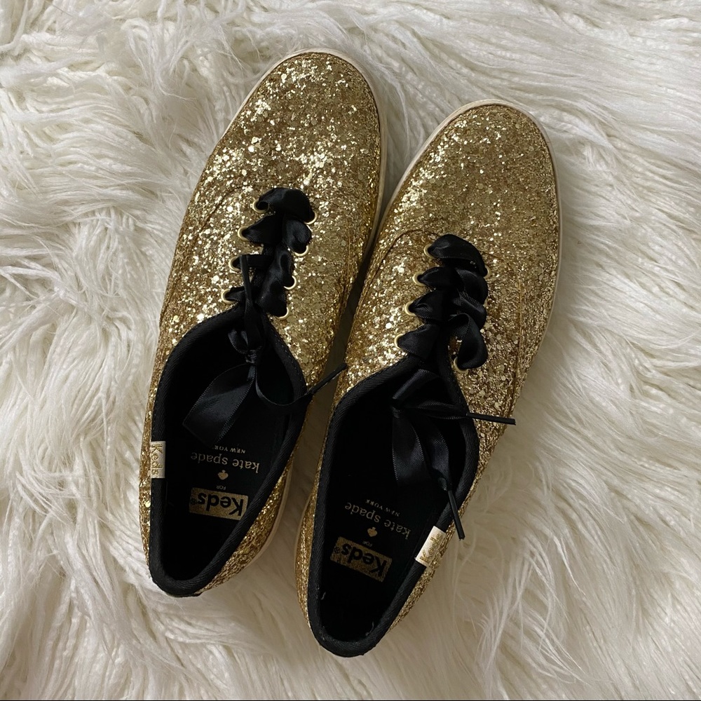 Kate Spade Keds Gold Glitter Sneakers Gem